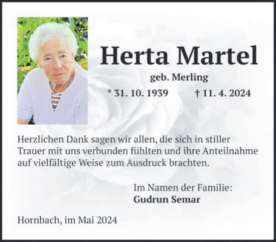 Traueranzeige von Herta Martel von saarbruecker_zeitung