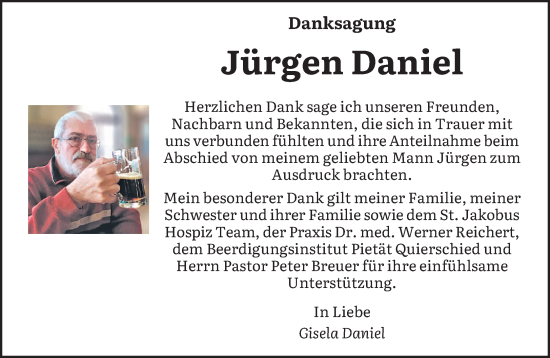 Traueranzeige von Jürgen Daniel von saarbruecker_zeitung