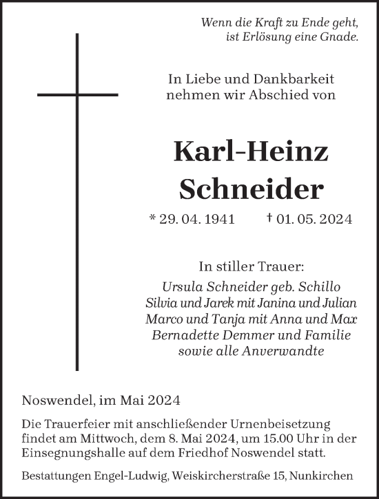 Traueranzeige von Karl-Heinz Schneider von saarbruecker_zeitung