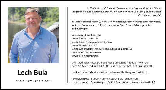 Traueranzeige von Lech Bula von saarbruecker_zeitung