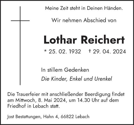 Traueranzeige von Lothar Reichert von saarbruecker_zeitung