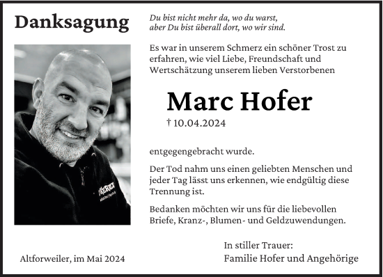 Traueranzeige von Marc Hofer von saarbruecker_zeitung