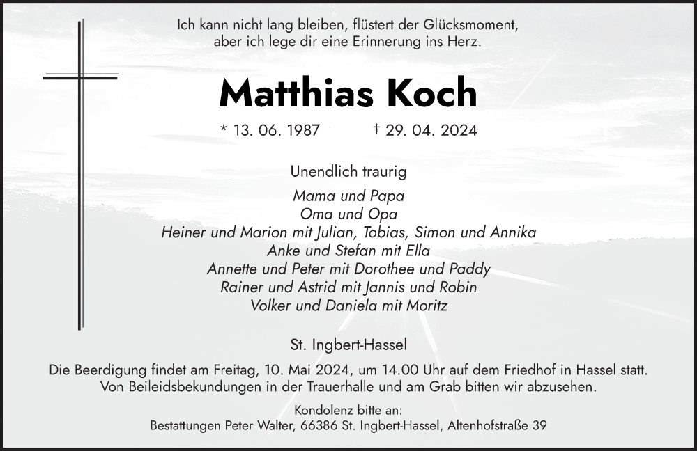  Traueranzeige für Matthias Koch vom 08.05.2024 aus saarbruecker_zeitung