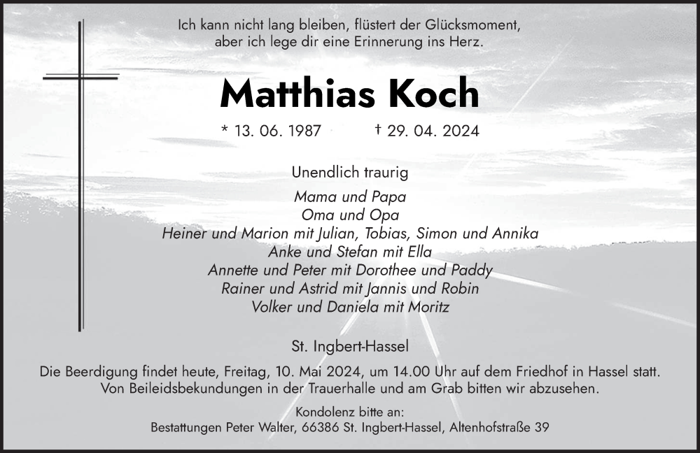  Traueranzeige für Matthias Koch vom 10.05.2024 aus saarbruecker_zeitung