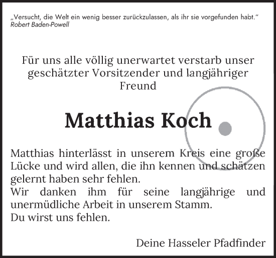 Traueranzeige von Matthias Koch von saarbruecker_zeitung