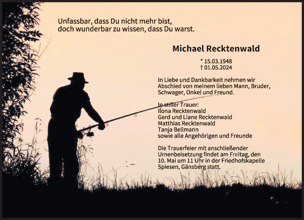  Traueranzeige für Michael Recktenwald vom 08.05.2024 aus saarbruecker_zeitung
