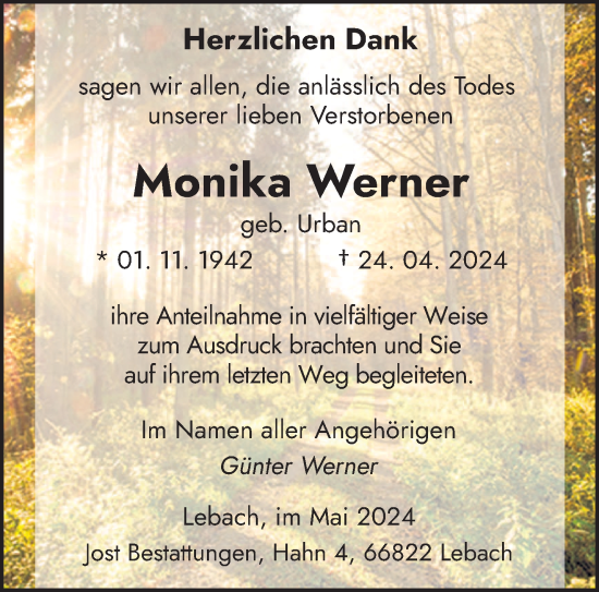 Traueranzeige von Monika Werner von saarbruecker_zeitung