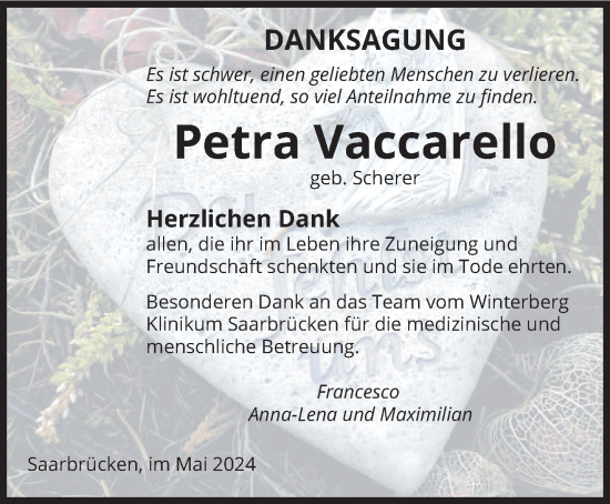 Traueranzeige von Petra Vaccarello von saarbruecker_zeitung