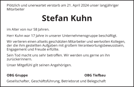 Traueranzeige von Stefan Kuhn von saarbruecker_zeitung