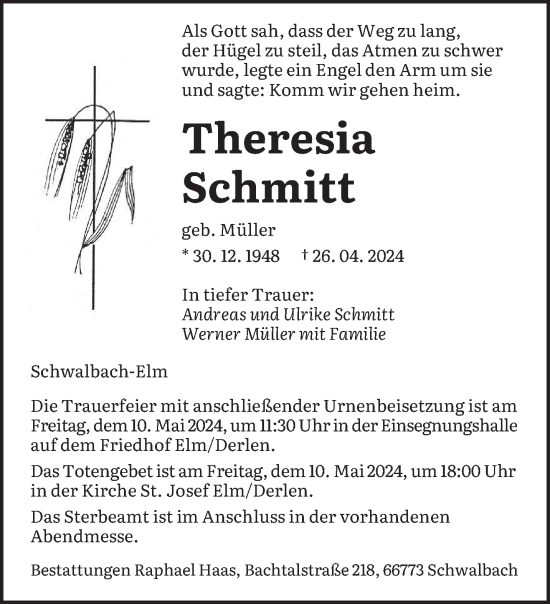 Traueranzeige von Theresia Schmitt von saarbruecker_zeitung