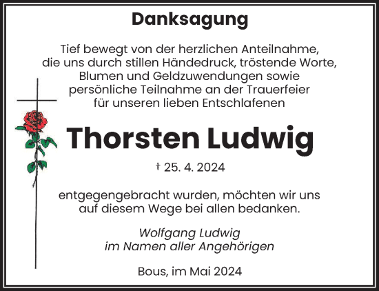 Traueranzeige von Thorsten Ludwig von saarbruecker_zeitung