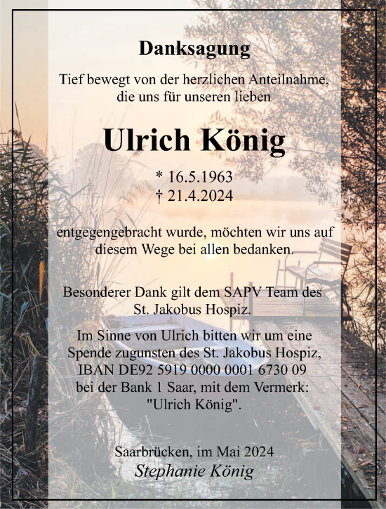 Traueranzeige von Ulrich König von saarbruecker_zeitung