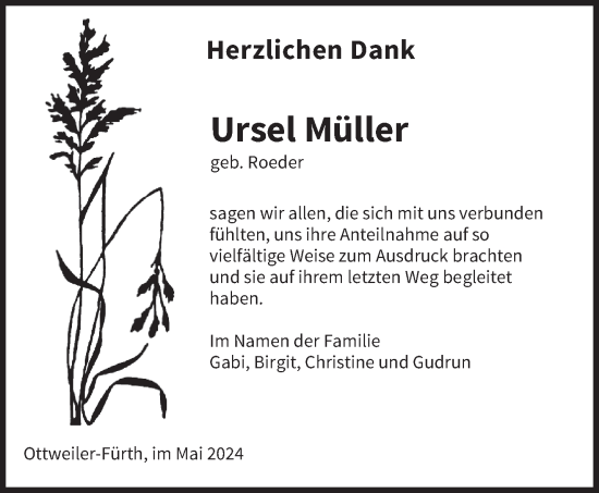 Traueranzeige von Ursel Müller von saarbruecker_zeitung