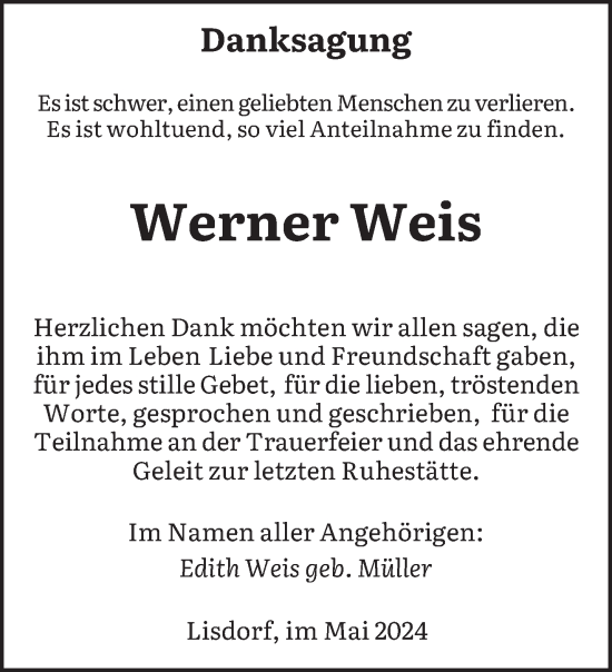 Traueranzeige von Werner Weis von saarbruecker_zeitung