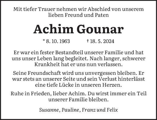 Traueranzeige von Achim Gounar von saarbruecker_zeitung