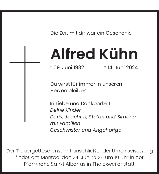 Traueranzeige von Alfred Kühn von saarbruecker_zeitung
