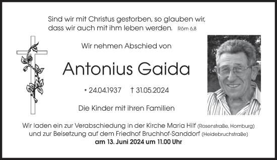 Traueranzeige von Antonius Gaida von saarbruecker_zeitung