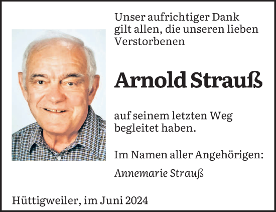 Traueranzeige von Arnold Strauß von saarbruecker_zeitung