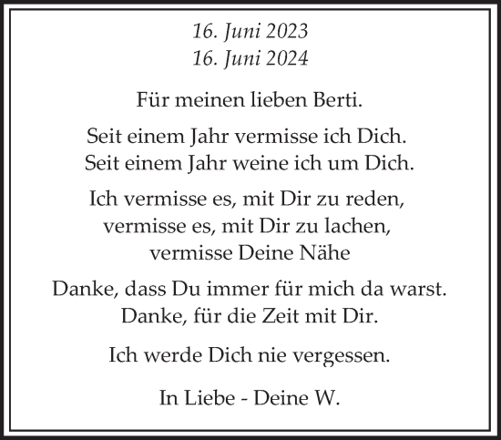 Traueranzeige von Berti  von saarbruecker_zeitung