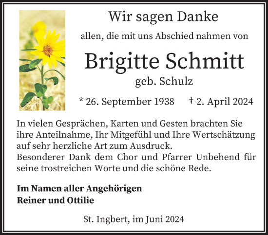 Traueranzeige von Brigitte Schmitt von saarbruecker_zeitung