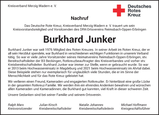 Traueranzeige von Burkhard Junker von saarbruecker_zeitung