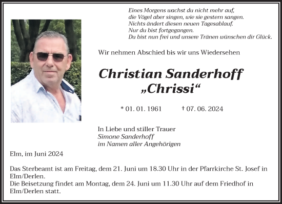 Traueranzeige von Christian Sanderhoff von saarbruecker_zeitung