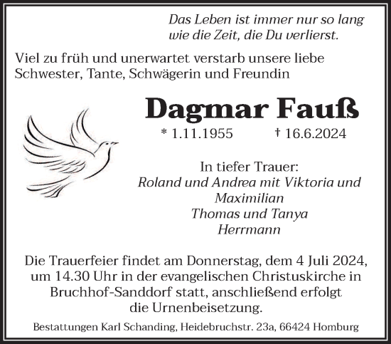 Traueranzeige von Dagmar Fauß von saarbruecker_zeitung