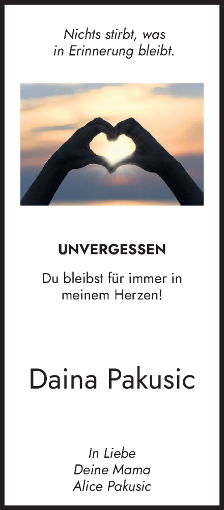  Traueranzeige für Daina Pakusic vom 01.06.2024 aus saarbruecker_zeitung