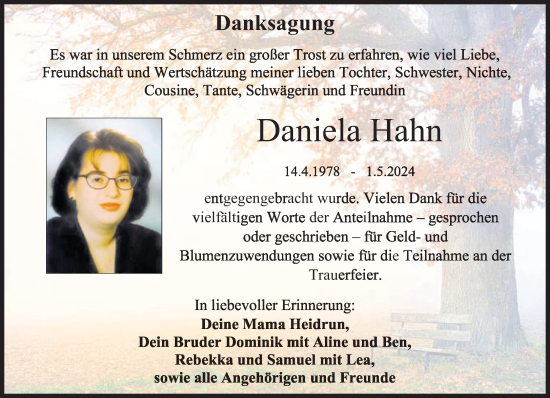 Traueranzeige von Daniela Hahn von saarbruecker_zeitung
