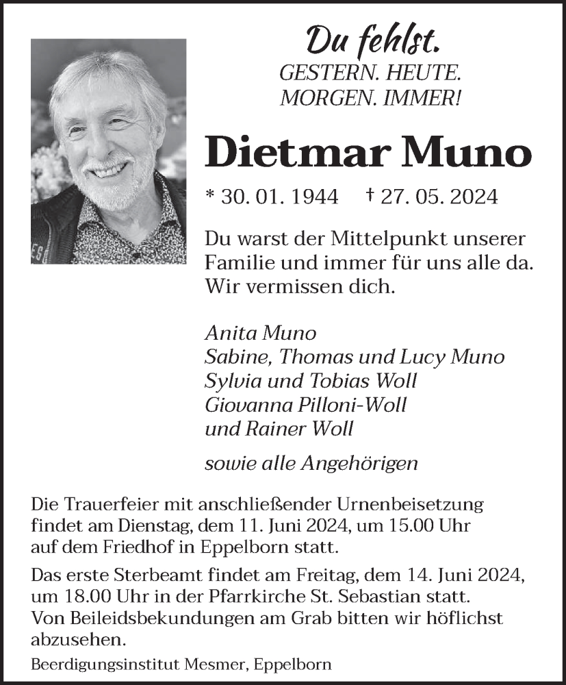  Traueranzeige für Dietmar Muno vom 08.06.2024 aus saarbruecker_zeitung