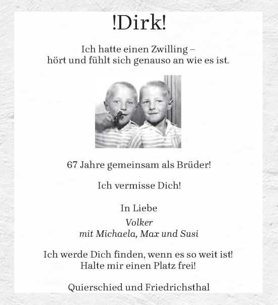 Traueranzeige von Dirk  von saarbruecker_zeitung