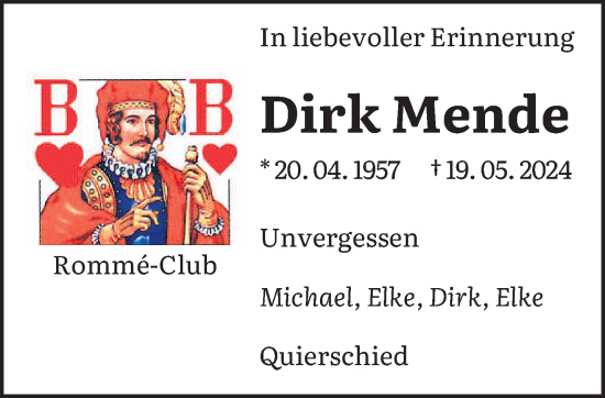 Traueranzeige von Dirk Mende von saarbruecker_zeitung