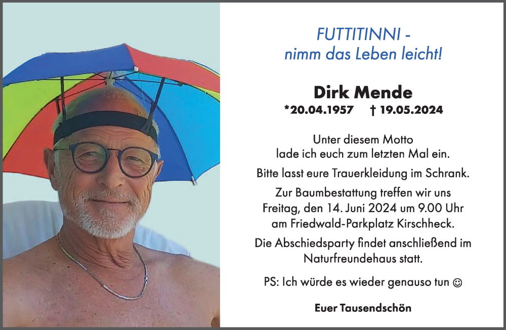  Traueranzeige für Dirk Mende vom 01.06.2024 aus saarbruecker_zeitung