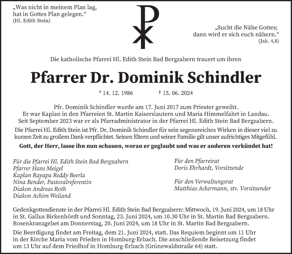  Traueranzeige für Dominik Schindler vom 19.06.2024 aus saarbruecker_zeitung