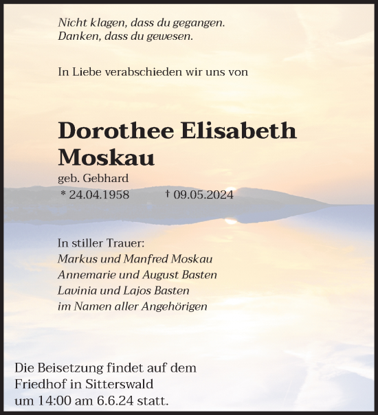 Traueranzeige von Dorothee Elisabeth Moskau von saarbruecker_zeitung