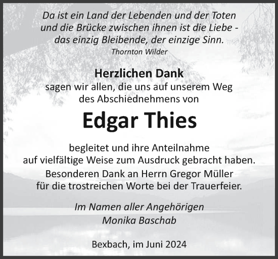 Traueranzeige von Edgar Thies von saarbruecker_zeitung
