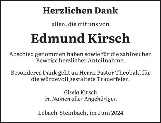 Traueranzeige von Edmund Kirsch von saarbruecker_zeitung