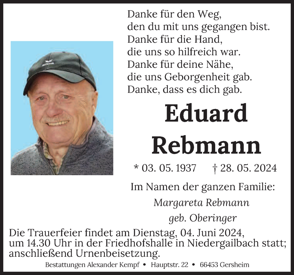  Traueranzeige für Eduard Rebmann vom 01.06.2024 aus saarbruecker_zeitung