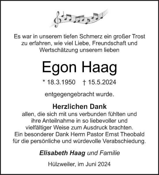 Traueranzeige von Egon Haag von saarbruecker_zeitung