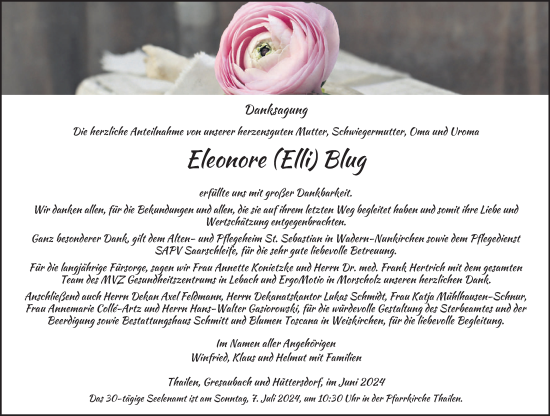 Traueranzeige von Eleonore Blug von saarbruecker_zeitung