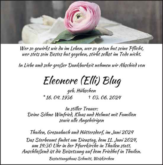 Traueranzeige von Eleonore Blug von saarbruecker_zeitung