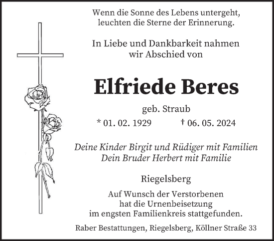 Traueranzeige von Elfriede Beres von saarbruecker_zeitung