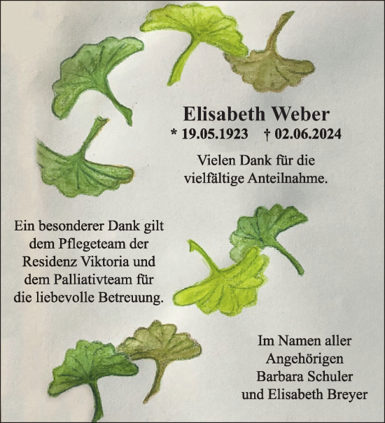 Traueranzeige von Elisabeth Weber von saarbruecker_zeitung