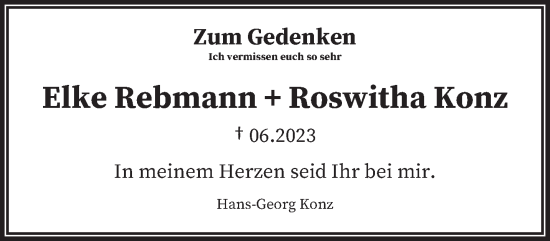 Traueranzeige von Elke und Roswitha Rebmann, Konz von saarbruecker_zeitung