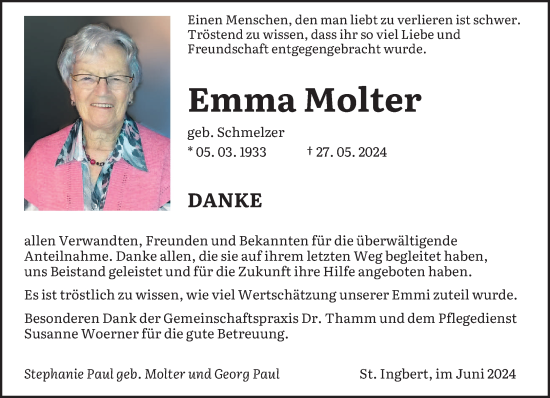 Traueranzeige von Emma Molter von saarbruecker_zeitung