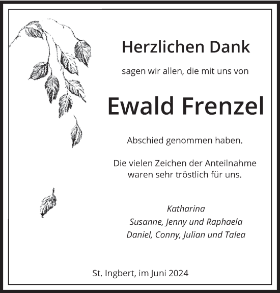 Traueranzeige von Ewald Frenzel von saarbruecker_zeitung