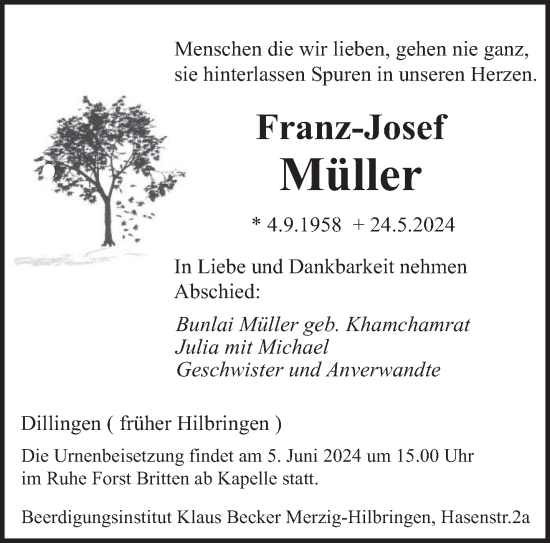 Traueranzeige von Franz-Josef Müller von saarbruecker_zeitung