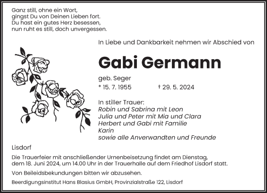 Traueranzeige von Gabi Germann von saarbruecker_zeitung