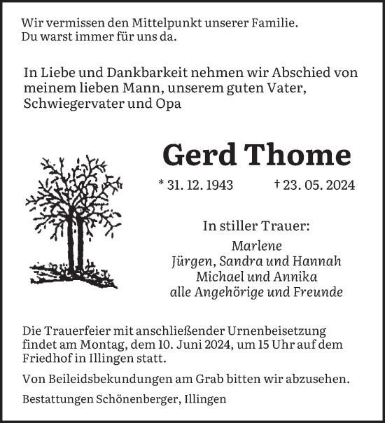 Traueranzeige von Gerd Thome von saarbruecker_zeitung