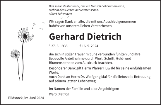 Traueranzeige von Gerhard Dietrich von saarbruecker_zeitung